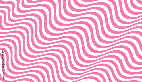 Optical illusion op art wavy background with pink and white stripes texture.