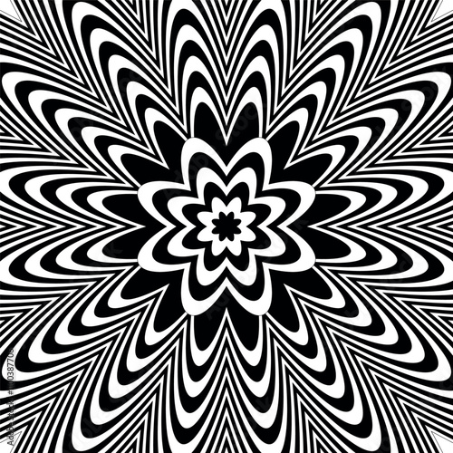 Modern black and white abstract background with geometric pattern. An optical illusion. Op-art style. Vector texture.
