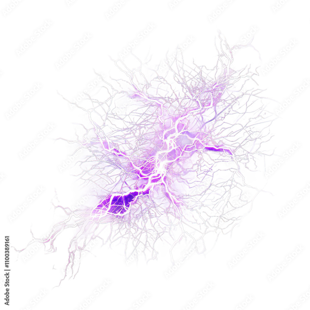 Obraz premium Abstract illustration of vibrant purple lightning energy radiating outwards., cut out, PNG file