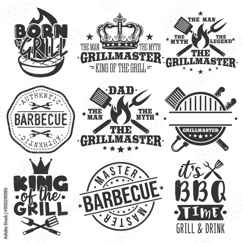 Grill Master Illustration Clip Art Design Shape. Barbecue BBQ Man Silhouette Icon Vector.