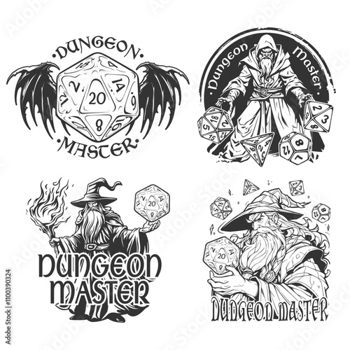 Dungeon Master Illustration Clip Art Design Shape. DM Wizard Silhouette Icon Vector.	
