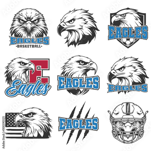 Eagles Illustration Clip Art Design Shape. Mascot Team School Silhouette Icon Vector.