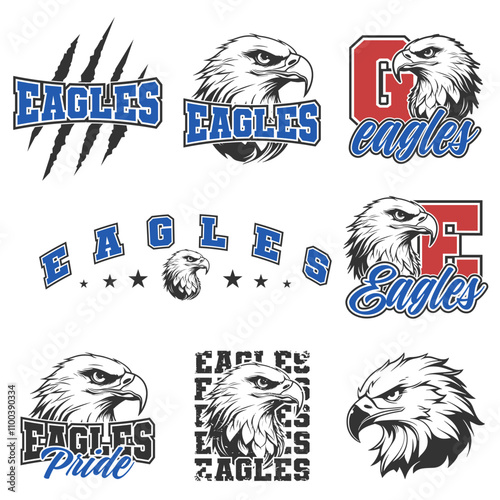 Eagles Illustration Clip Art Design Shape. School Team Mascot Silhouette Icon Vector.