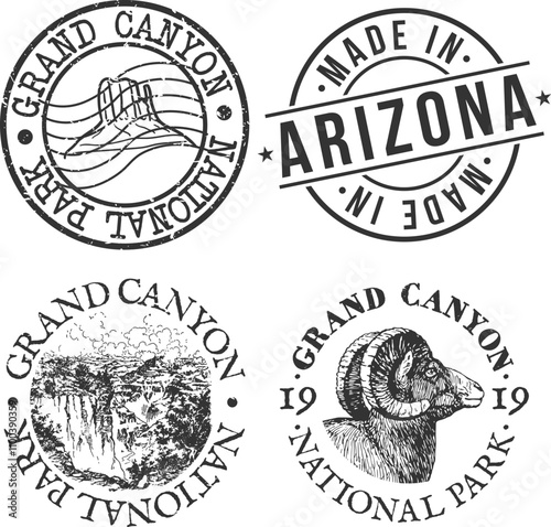 Grand Canyon, Arizona, USA Stamp Travel Illustration Vector. Postmark Seal Vintage Design Mark.