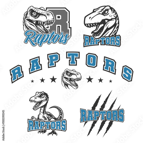 Raptors sport mascot emblem animal stripes spirit school team vector style.	
