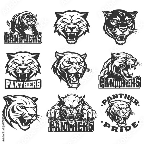 Panthers Illustration Clip Art Design Shape. School Team Mascot Silhouette Icon Vector.