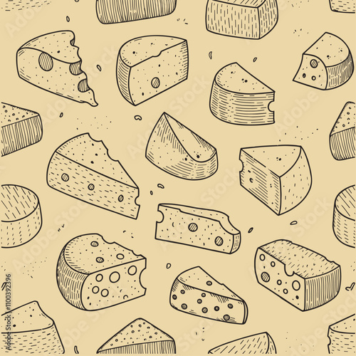Hand-Drawn Cheese Variety Seamless Pattern