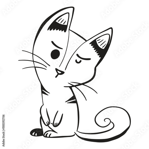 Panic and suprised cat vector illustration doodle line art
