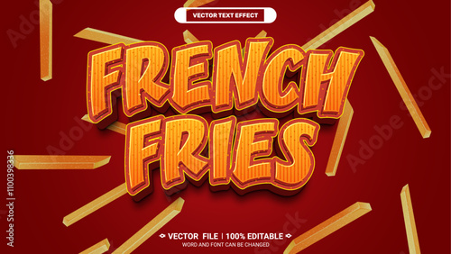 French fries customizable realistic 3d vector text effect for restaurant food promotion poster