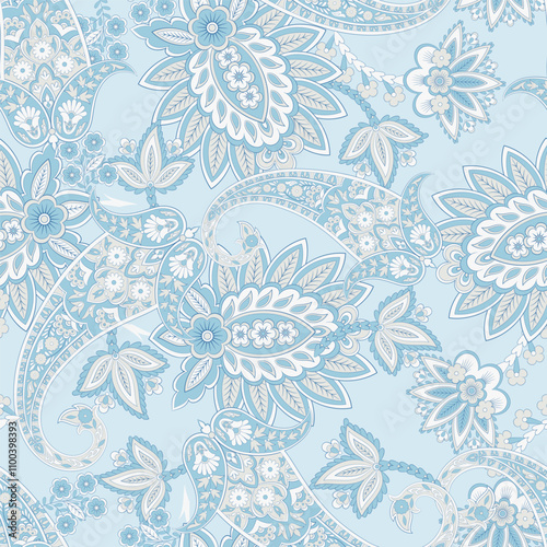 Gorgeous paisley seamless vector pattern with fantastic flowers and leaves. Bohemian textile print inspired by batik. Vintage style