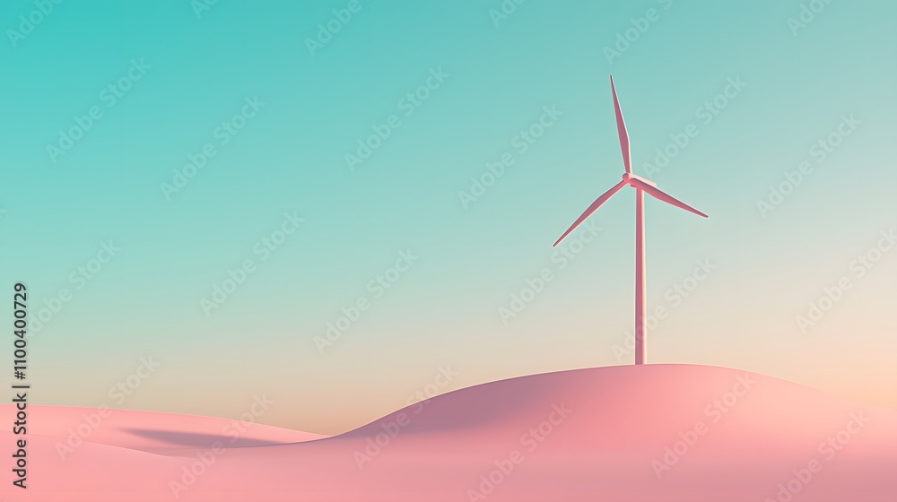 Obraz premium A clean, green energy windmill against a soft blue sky, showcasing renewable energy ideals,