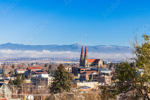 City panorama of Helena, MT with Cathedral of St Helena