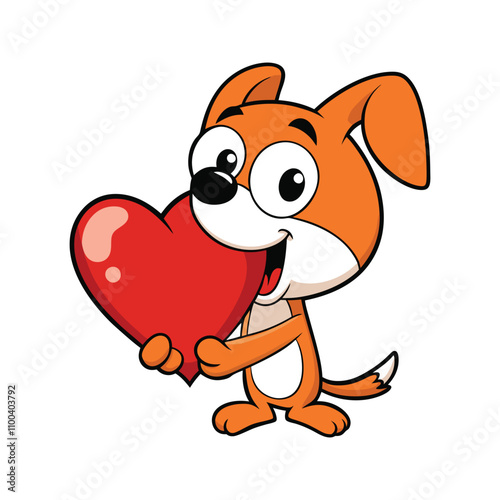 Cute Dog Bite Love Heart Vector Illustration