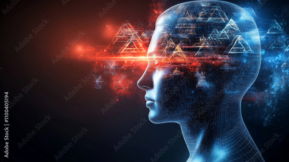 Obraz premium Futuristic Mind with Digital and Geometric Patterns, Universal Authority