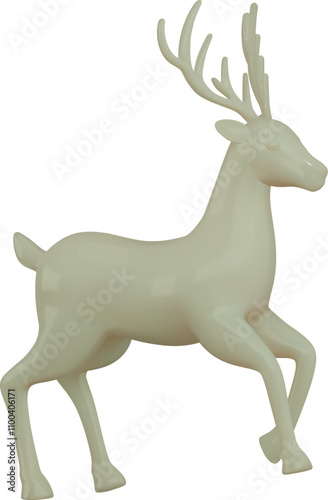 isolated wax reindeer. 3d white christmas reindeer