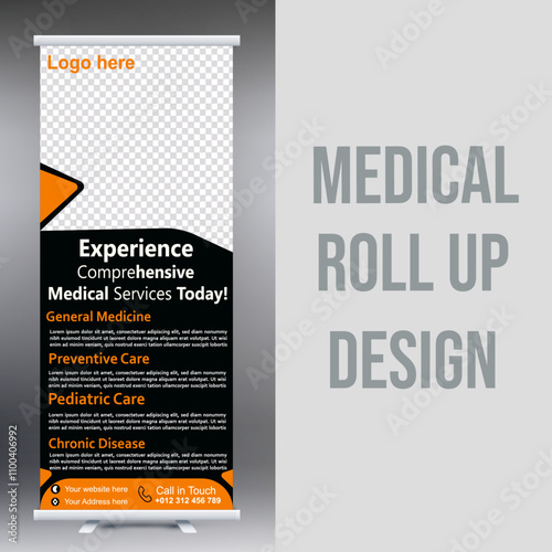 
Medical banner design template, sample, and minimalist medical roll-up banner.