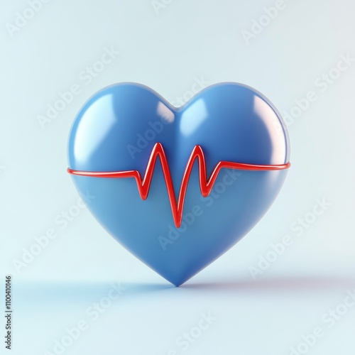 A simple, blue 3D heart graphic with a red pulse line.  It's a modern design representing healthcare. photo