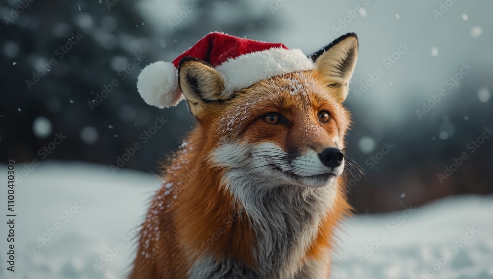 Obraz premium fox wears a festive Santa hat 