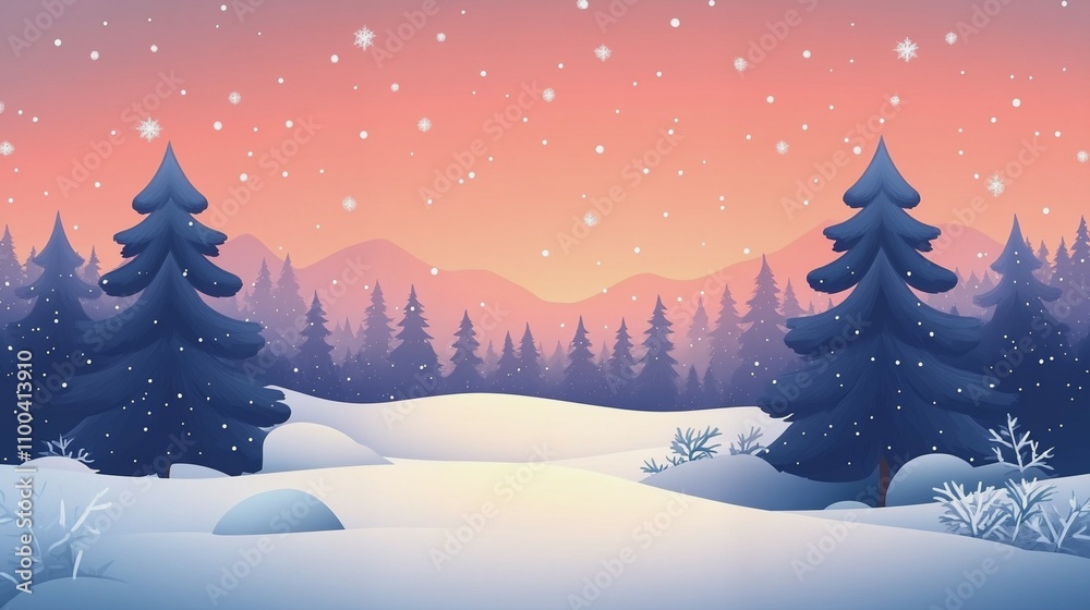 Fototapeta premium Merry christmas and happy new year greeting background with copy-space. Winter landscape with snow and christmas trees