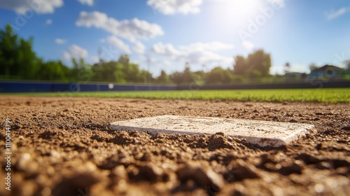 A baseball diamond with a focus on the infield and bases, outdoor setting with afternoon light, Clean style