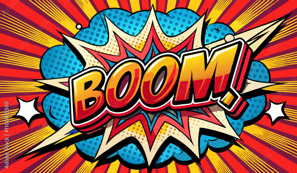 Comic book style explosion with 'Boom' text.