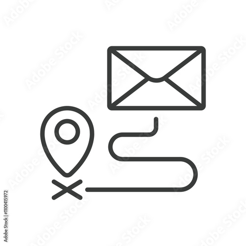 Mail destination, icon in line design. Mail, destination, send, recipient, inbox, address, route on white background vector. Mail destination editable stroke icon