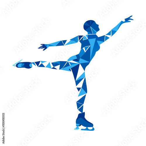 Vector Ice Skating Silhouette: A mesmerizing, abstract silhouette of a figure skater gliding gracefully across the ice, captured in a vibrant blue and white geometric design.