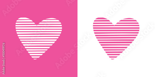 Logo con silueta de corazón con relleno de patrón de líneas paralelas horizontales para tarjetas y felicitaciones de San Valentín
