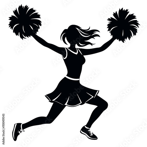 Vector Cheerleader Silhouette: Dynamic Action Pose 