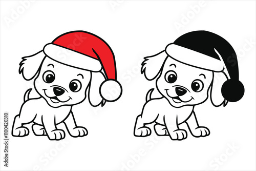 A happy cute dog with black color christmas santa clauss hat vibrant vector art photo