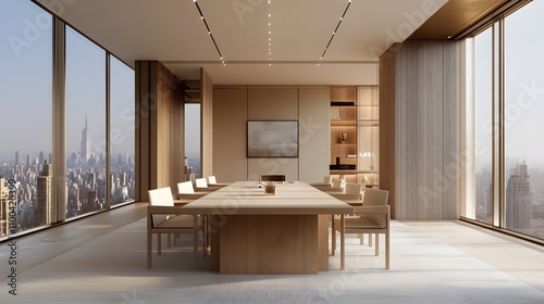 Elegant conference room with city views minimalistic AI generated illustration