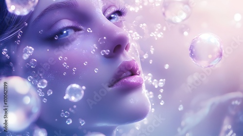 Ethereal close up of a womans face surrounded by flo AI generated illustration