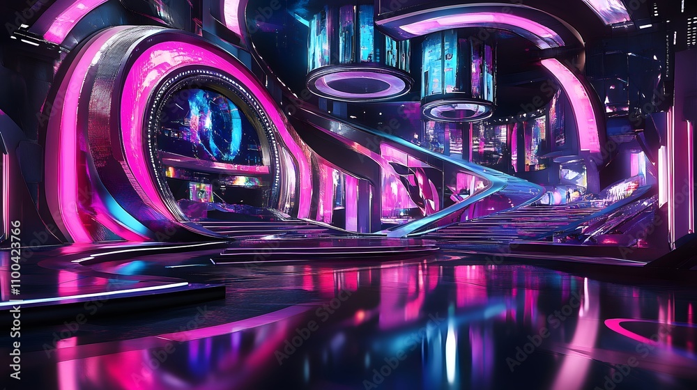 High tech digital stage with layers of glowing led l AI generated illustration
