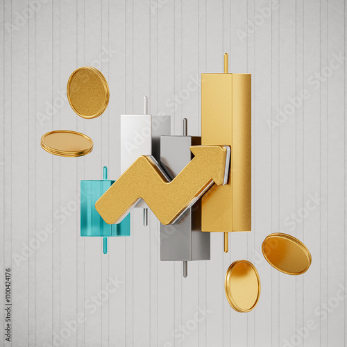Financial trading banner in 3d realistic style. Investment trading in the stock market. 3d illustration. 3D Illustration
