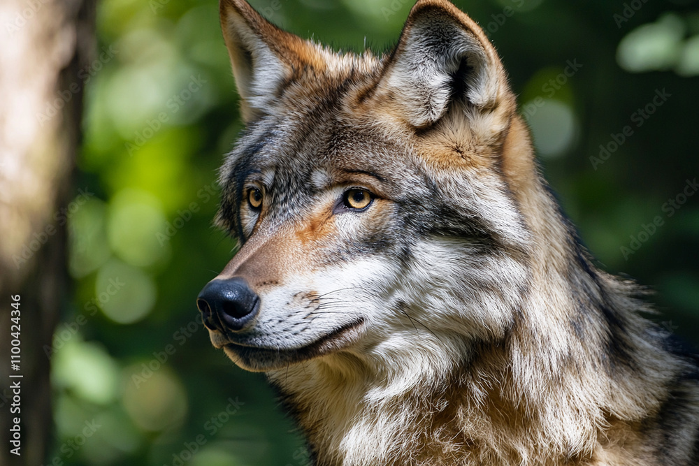 Fototapeta premium Wildlife portrait of a wolf showcasing its sharp features