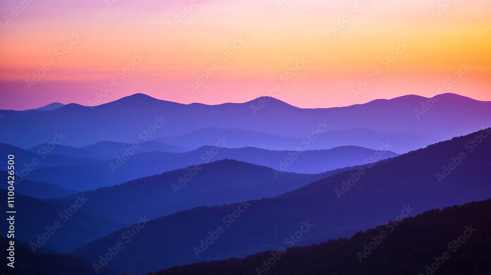 Fototapeta premium Serene Sunset Layers of Purple Mountains Landscape