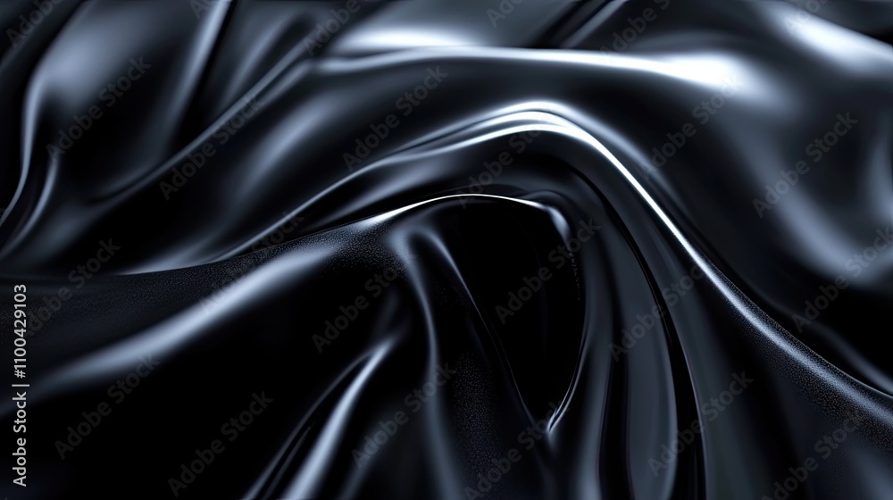 Fototapeta premium Elegant black satin fabric showcasing smooth, flowing folds.