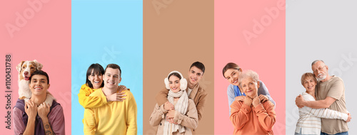 Collage of happy hugging pe...