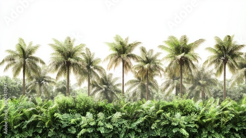 Wallpaper Mural Lush tropical palms rise above vibrant green foliage in a serene landscape, creating a peaceful atmosphere. Torontodigital.ca