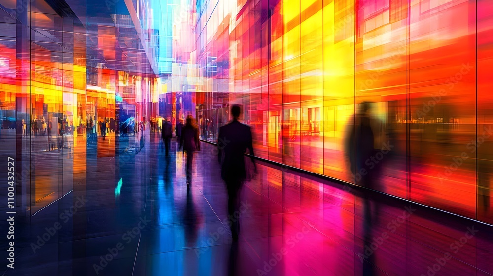 Modern office setting with vibrant lighting reflecti AI generated illustration Modern office setting with vibrant lighting reflecti AI generated illustration