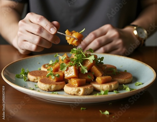 Wallpaper Mural A natural plate in a cafe with natural lighting, showing preparing. Style: food styling. Torontodigital.ca