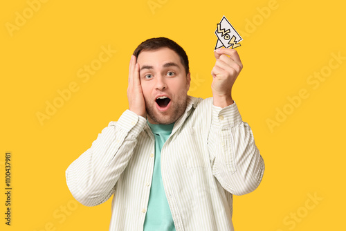 Shocked young man with text...
