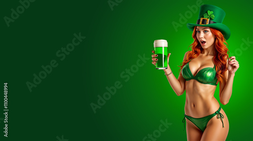Wallpaper Mural Surprised model showing green beer wearing leprechaun hat for saint patrick's day advertisement banner Torontodigital.ca