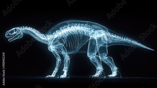 Wallpaper Mural X-ray of dinosaur skeleton against black background revealing detailed bone structure, theme of prehistoric, fossil, extinct animal and paleontology Torontodigital.ca