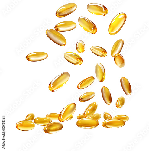 png falling fish oil, Omega 3 capsule soft gel or fish oil capsule isolated on transparent background. photo