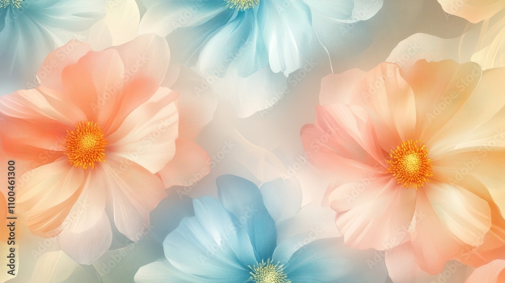 Obraz premium Symmetrical pastel flowers create a glowing textured vintage wallpaper
