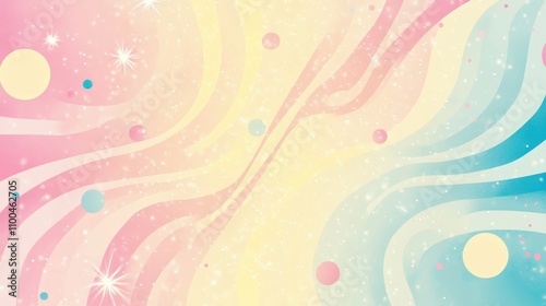 Dreamy wallpaper with starbursts and soft wavy lines on a pastel gradient