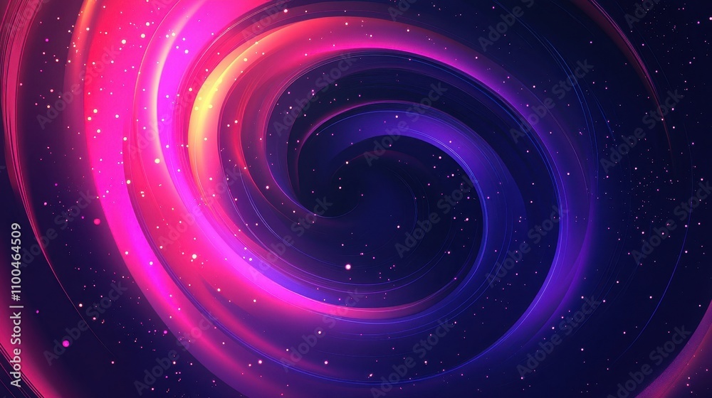 Fototapeta premium Swirling neon galaxy with glowing stars in comic style set in dark space