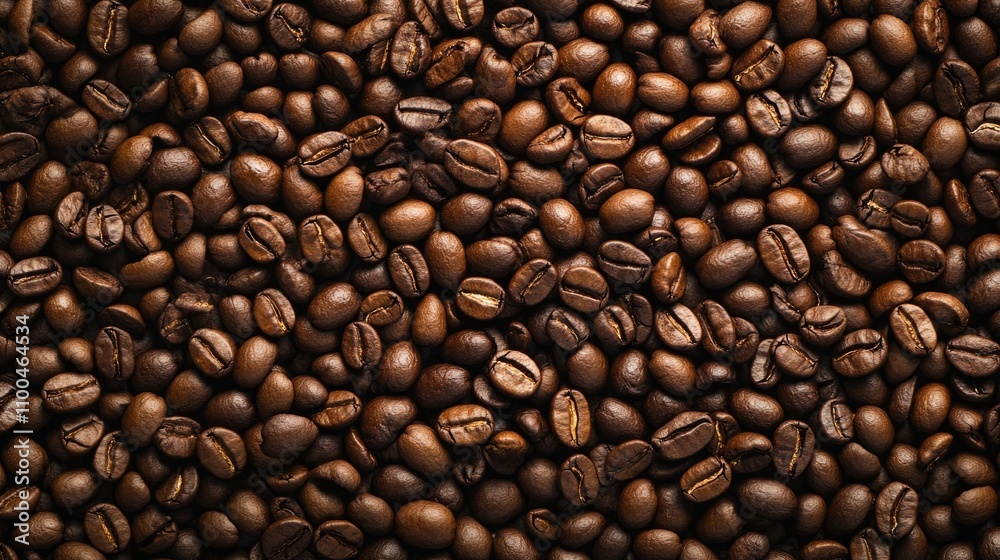Fototapeta premium A close-up view of fresh roasted coffee beans, showcasing rich textures and deep brown hues.