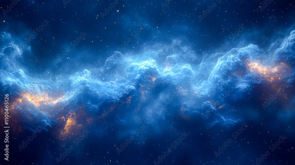 Obraz premium Majestic cosmic nebula with vibrant blue and fiery hues in deep space